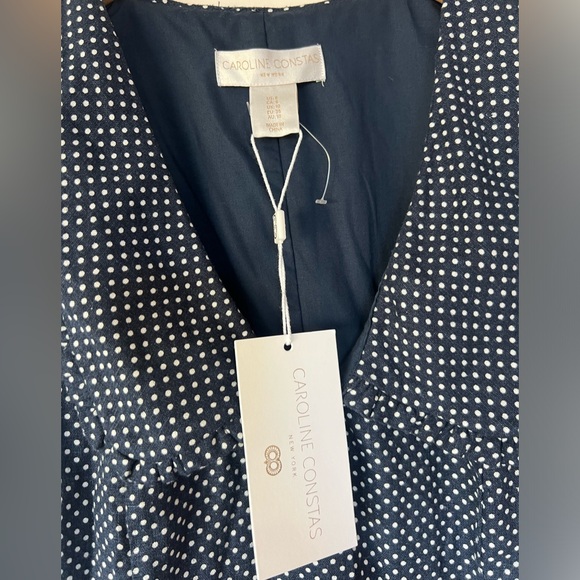 NWT Caroline Constas Polka Dot Mini Dress Linen Blend Navy Size 6 - Picture 6 of 11